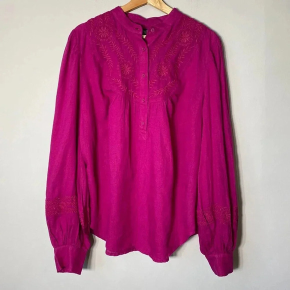 NWT Lauren Ralph Lauren Women's XL Long Sleeve Linen Embroidered Tunic Fuchsia - Picture 8 of 16